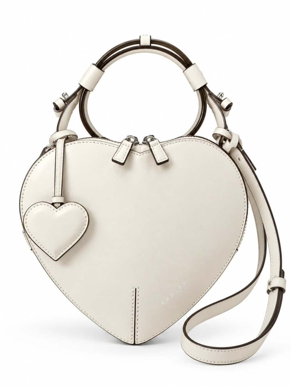 Radley London Heart Street White Salt Leather Heart Crossbody Bag Charm NWT